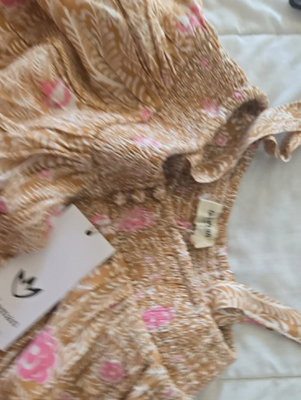 Talisman Pink Floral Tiered Top Brown & Pink Floral Fringe Decor